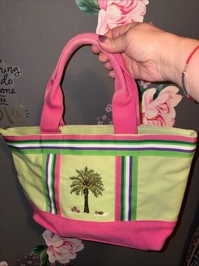Canvas Tote Pink and lime green